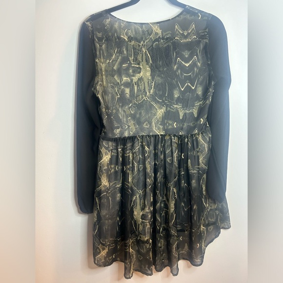 YEDINA size S, long sleeve dress green and black, sequins, sheer - Picture 6 of 7